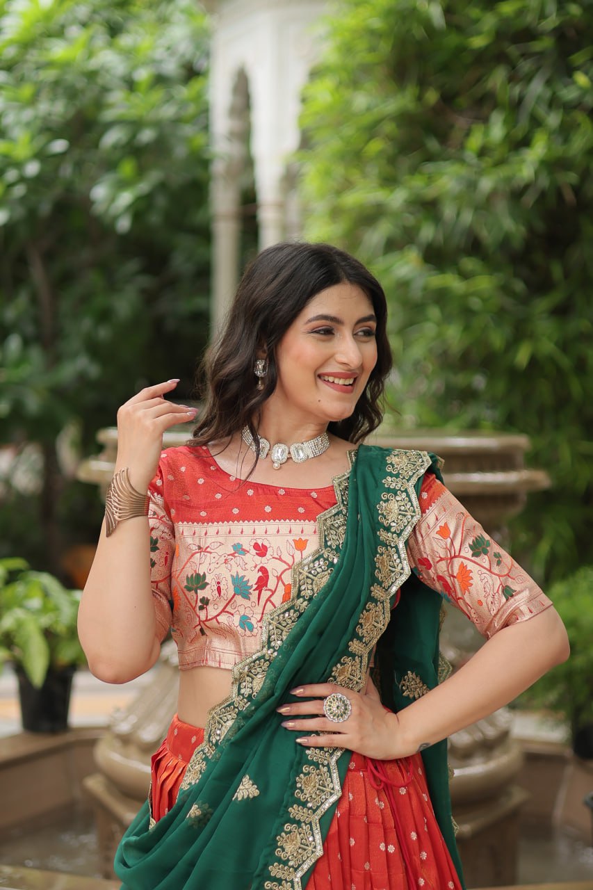 Exquisite Jacquard Meena Weaving Worked Lehenga Choli Set - Ethnicwish