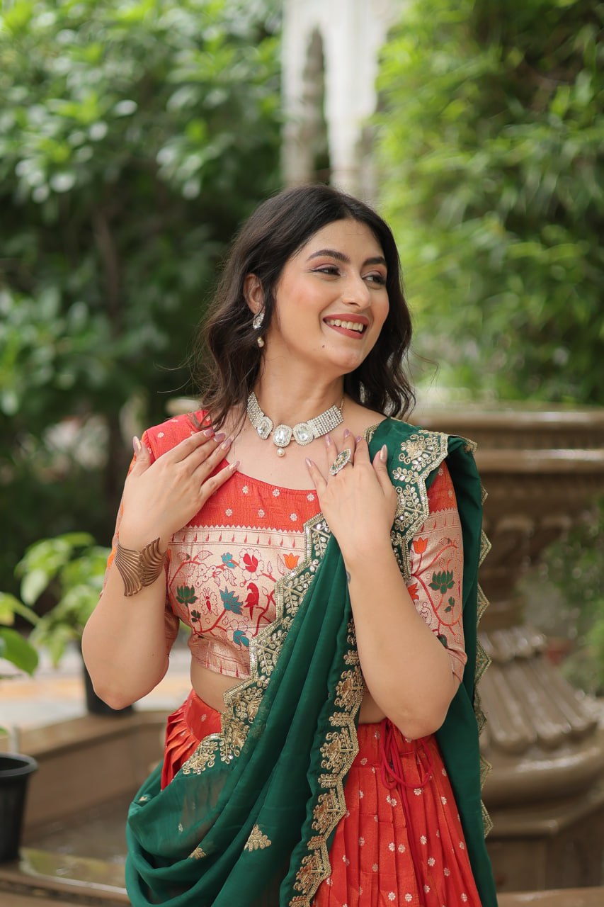 Exquisite Jacquard Meena Weaving Worked Lehenga Choli Set - Ethnicwish