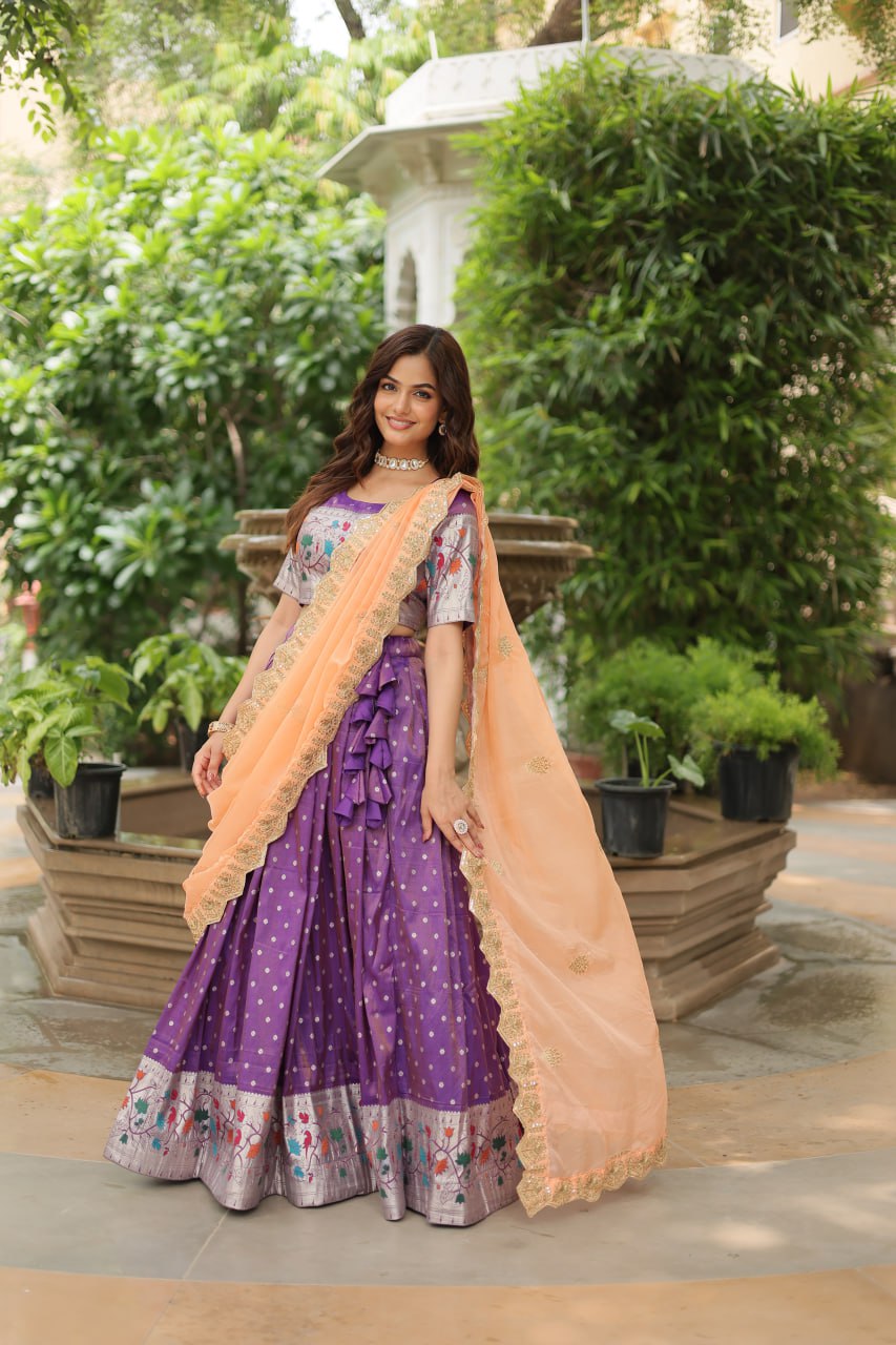 Exquisite Jacquard Meena Weaving Worked Lehenga Choli Set - Ethnicwish
