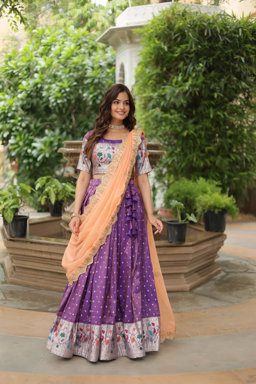 Exquisite Jacquard Meena Weaving Worked Lehenga Choli Set - Ethnicwish