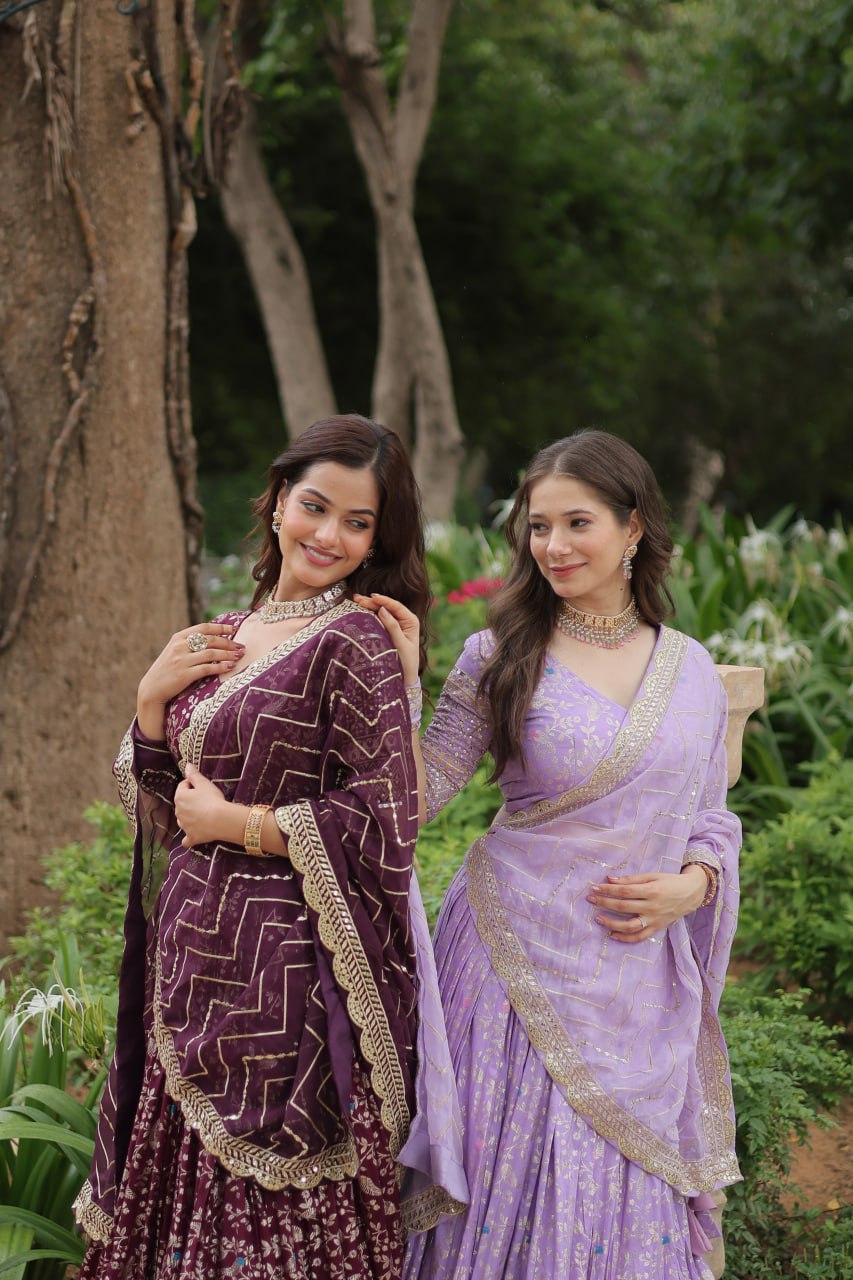 Lovely Viscous Jacquard Sequins Embroidered Lehenga Choli - Ethnicwish