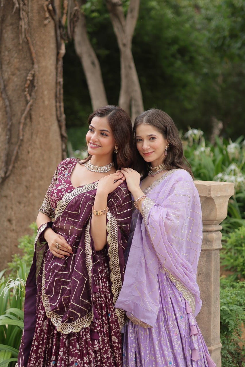 Lovely Viscous Jacquard Sequins Embroidered Lehenga Choli - Ethnicwish