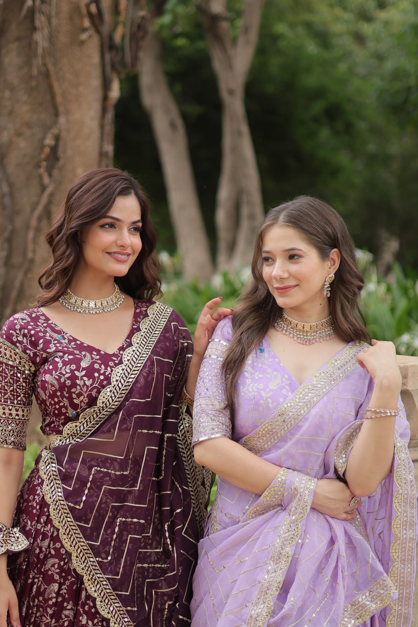 Lovely Viscous Jacquard Sequins Embroidered Lehenga Choli - Ethnicwish