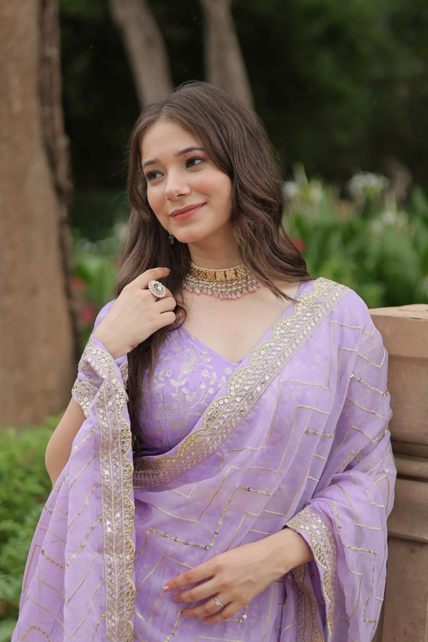 Lovely Viscous Jacquard Sequins Embroidered Lehenga Choli - Ethnicwish