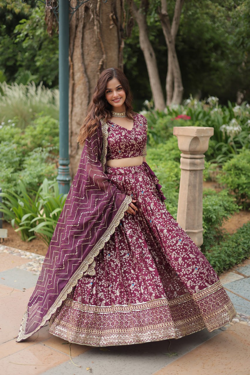 Lovely Viscous Jacquard Sequins Embroidered Lehenga Choli - Ethnicwish