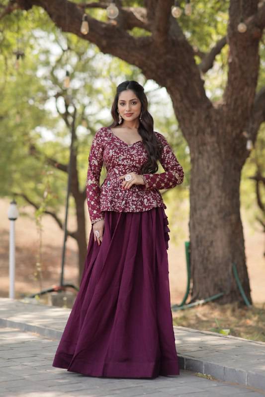 Alluring Sequins Embroidered Fully Stitched Top Lehenga Set - Ethnicwish