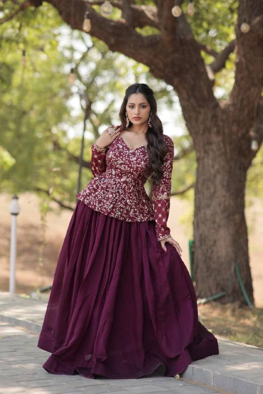 Alluring Sequins Embroidered Fully Stitched Top Lehenga Set - Ethnicwish