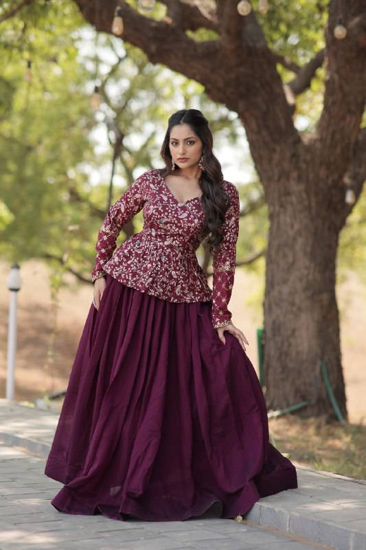 Alluring Sequins Embroidered Fully Stitched Top Lehenga Set - Ethnicwish