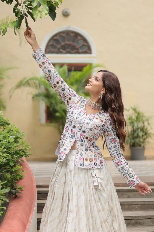 Sublime Viscous Jacquard Thread Sequins Worked Top Lehenga Set - Ethnicwish