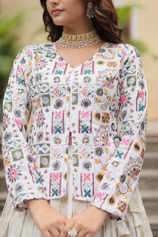 Sublime Viscous Jacquard Thread Sequins Worked Top Lehenga Set - Ethnicwish