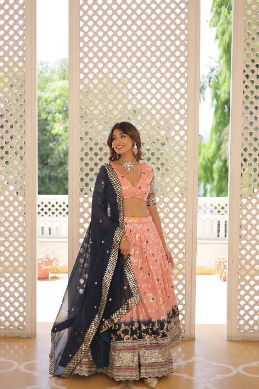 Resplendent Viscous Jacquard Sequins Embroidered Wedding Wear Lehenga Choli - Ethnicwish