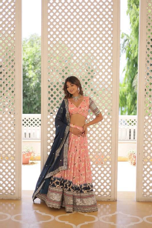 Resplendent Viscous Jacquard Sequins Embroidered Wedding Wear Lehenga Choli - Ethnicwish