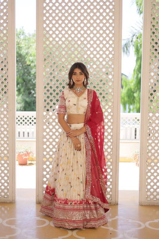Resplendent Viscous Jacquard Sequins Embroidered Wedding Wear Lehenga Choli - Ethnicwish