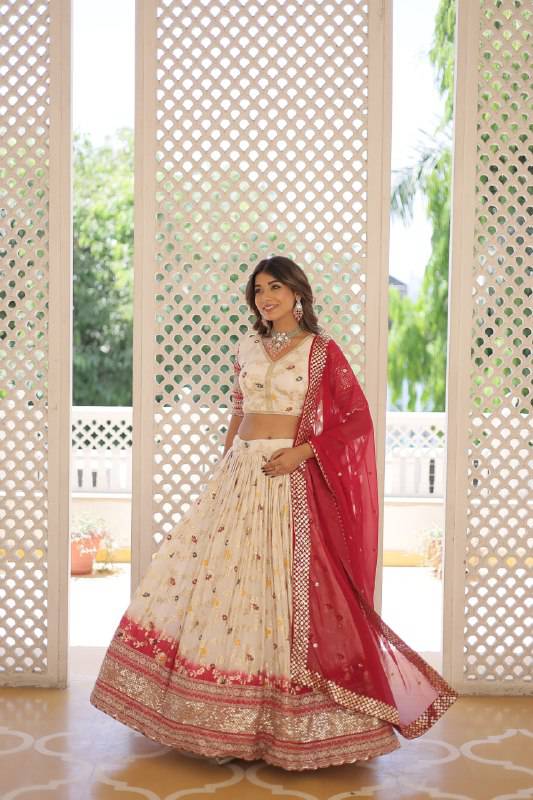 Resplendent Viscous Jacquard Sequins Embroidered Wedding Wear Lehenga Choli - Ethnicwish