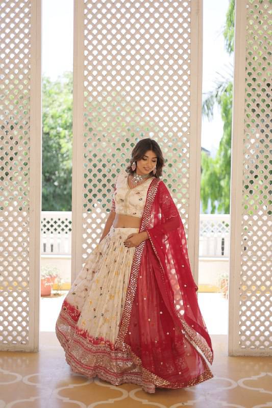 Resplendent Viscous Jacquard Sequins Embroidered Wedding Wear Lehenga Choli - Ethnicwish