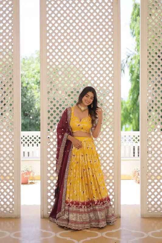 Resplendent Viscous Jacquard Sequins Embroidered Wedding Wear Lehenga Choli - Ethnicwish