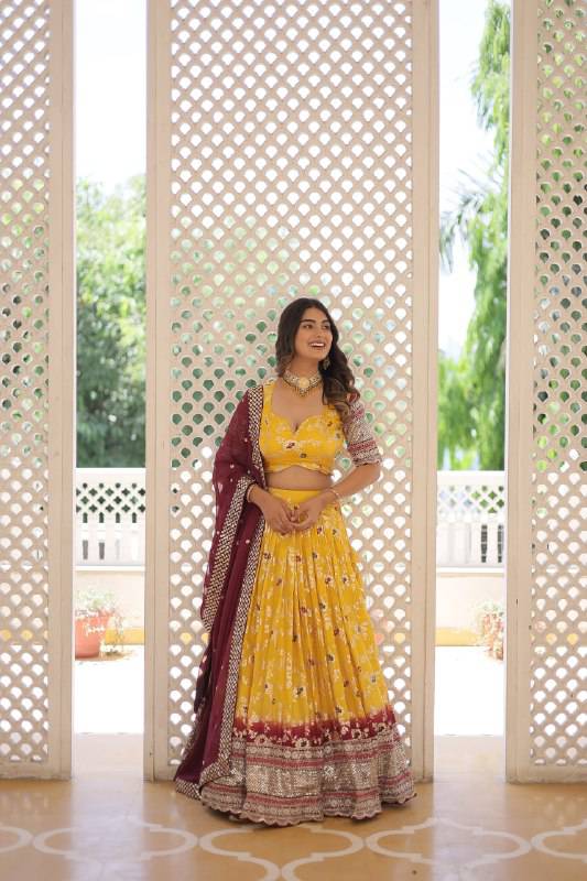 Resplendent Viscous Jacquard Sequins Embroidered Wedding Wear Lehenga Choli - Ethnicwish