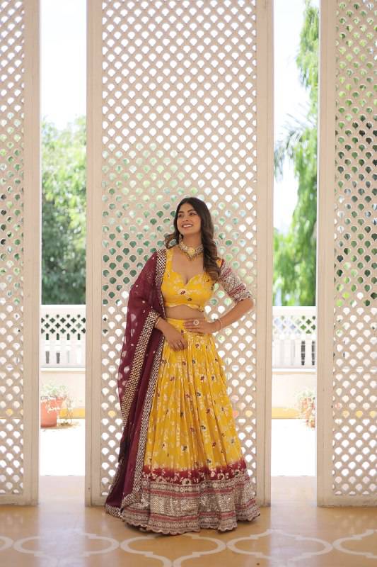 Resplendent Viscous Jacquard Sequins Embroidered Wedding Wear Lehenga Choli - Ethnicwish