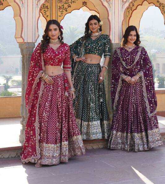 Compelling Viscous Jacquard Sequins Embroidered Lehenga Set - Ethnicwish