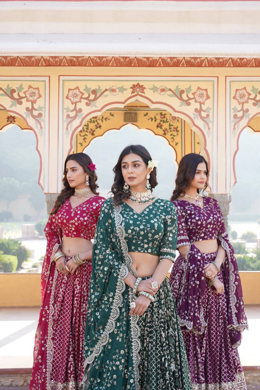 Compelling Viscous Jacquard Sequins Embroidered Lehenga Set - Ethnicwish