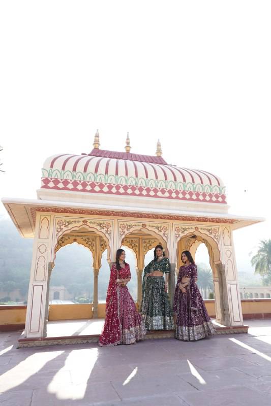 Compelling Viscous Jacquard Sequins Embroidered Lehenga Set - Ethnicwish