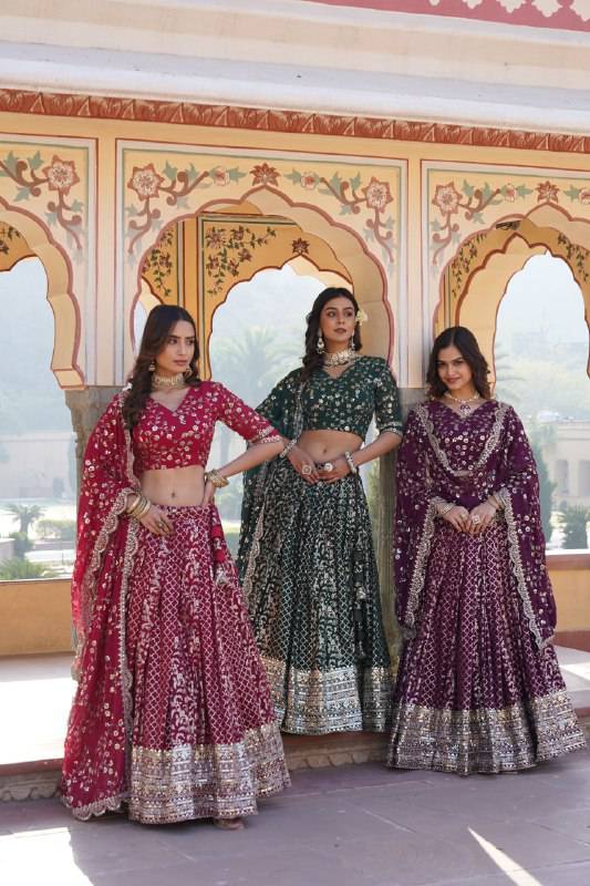 Compelling Viscous Jacquard Sequins Embroidered Lehenga Set - Ethnicwish