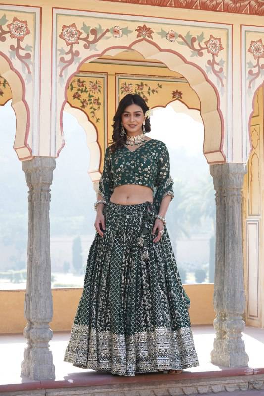Compelling Viscous Jacquard Sequins Embroidered Lehenga Set - Ethnicwish