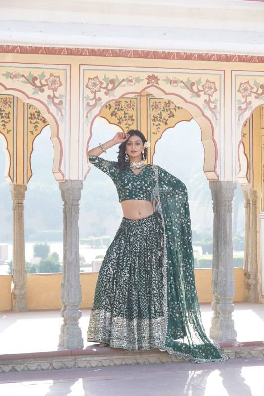 Compelling Viscous Jacquard Sequins Embroidered Lehenga Set - Ethnicwish