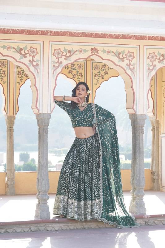 Compelling Viscous Jacquard Sequins Embroidered Lehenga Set - Ethnicwish