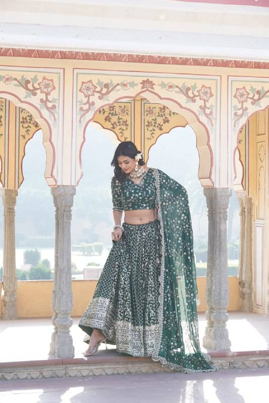 Compelling Viscous Jacquard Sequins Embroidered Lehenga Set - Ethnicwish