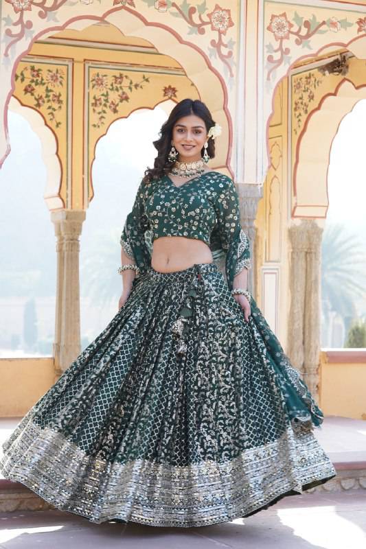Compelling Viscous Jacquard Sequins Embroidered Lehenga Set - Ethnicwish