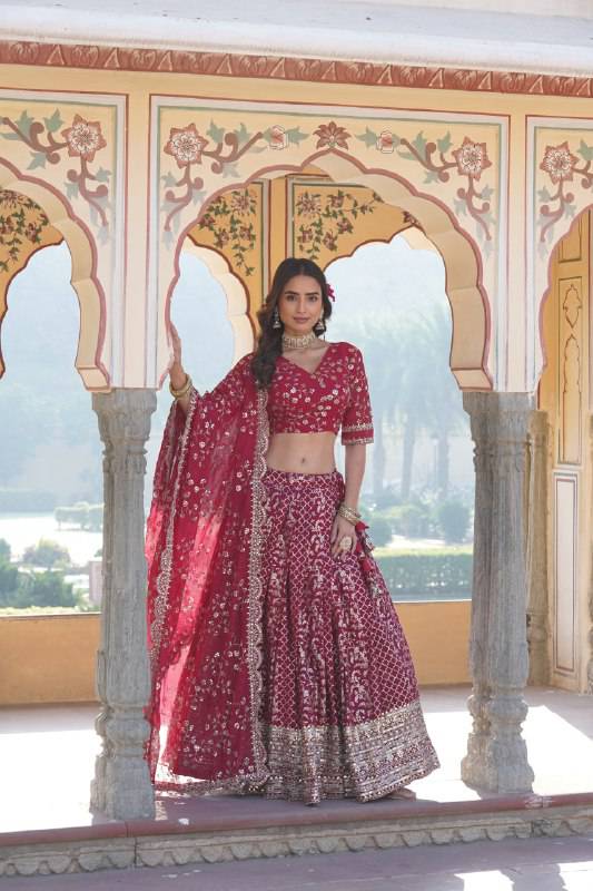 Compelling Viscous Jacquard Sequins Embroidered Lehenga Set - Ethnicwish