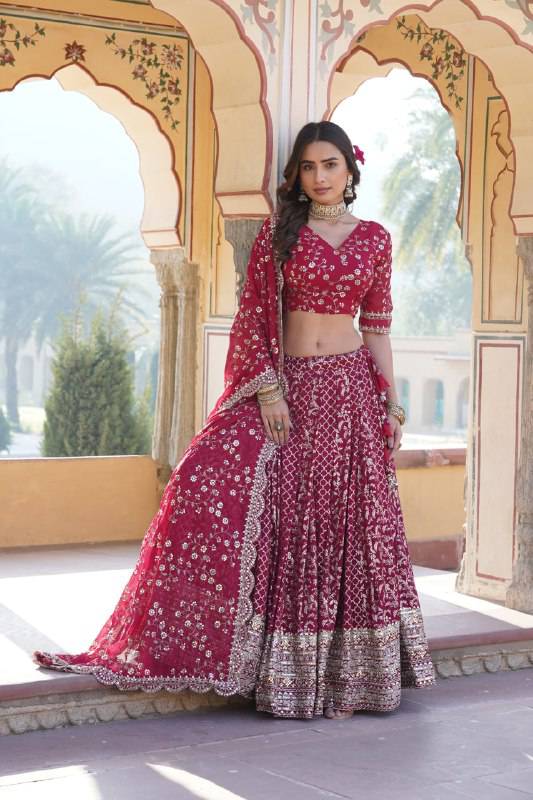 Compelling Viscous Jacquard Sequins Embroidered Lehenga Set - Ethnicwish