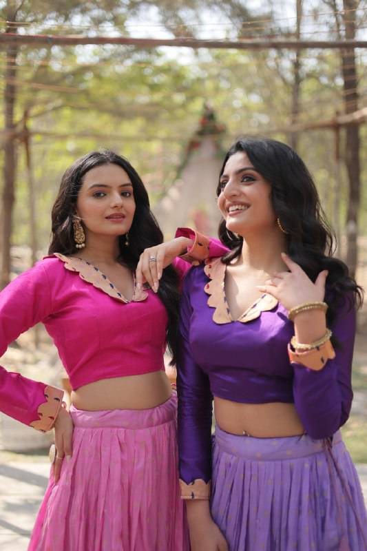 Chic Viscose Jacquard Zari Border Worked Fully Stitched Lehenga Choli - Ethnicwish