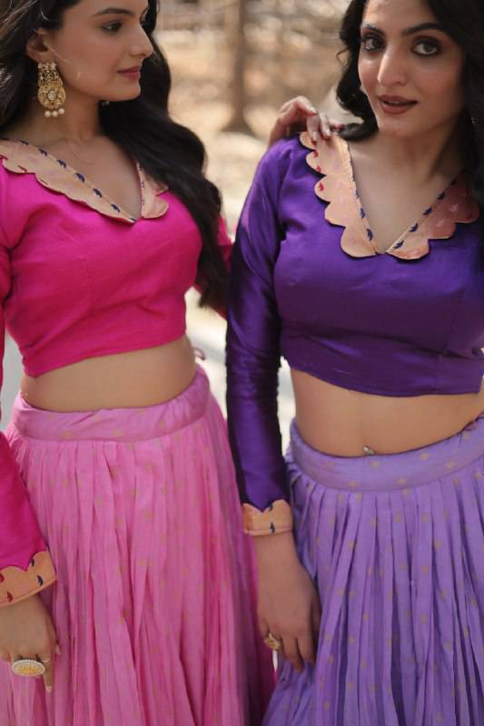 Chic Viscose Jacquard Zari Border Worked Fully Stitched Lehenga Choli - Ethnicwish