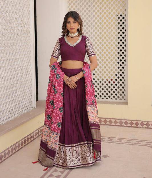 Stunning Viscous Jacquard Sequins Embroidered Lehenga Choli - Ethnicwish