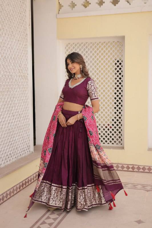Stunning Viscous Jacquard Sequins Embroidered Lehenga Choli - Ethnicwish