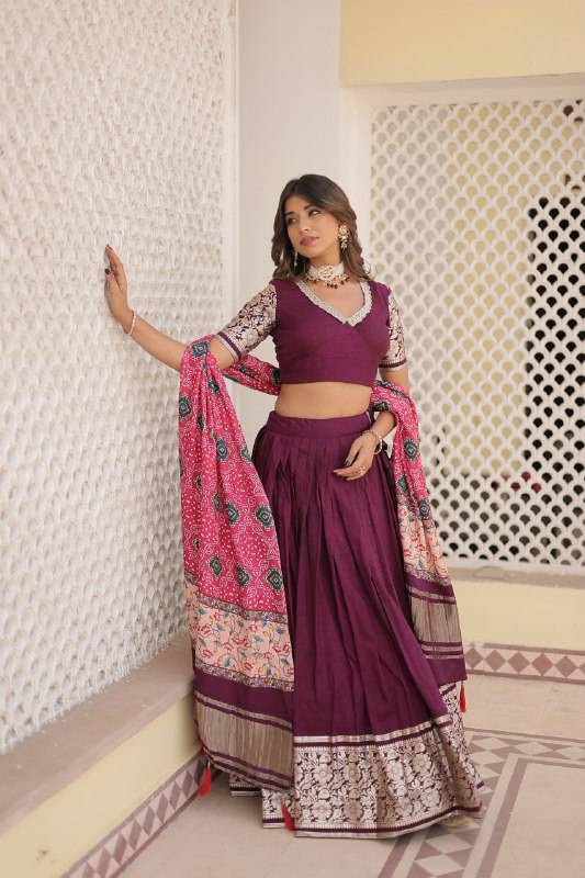 Stunning Viscous Jacquard Sequins Embroidered Lehenga Choli - Ethnicwish