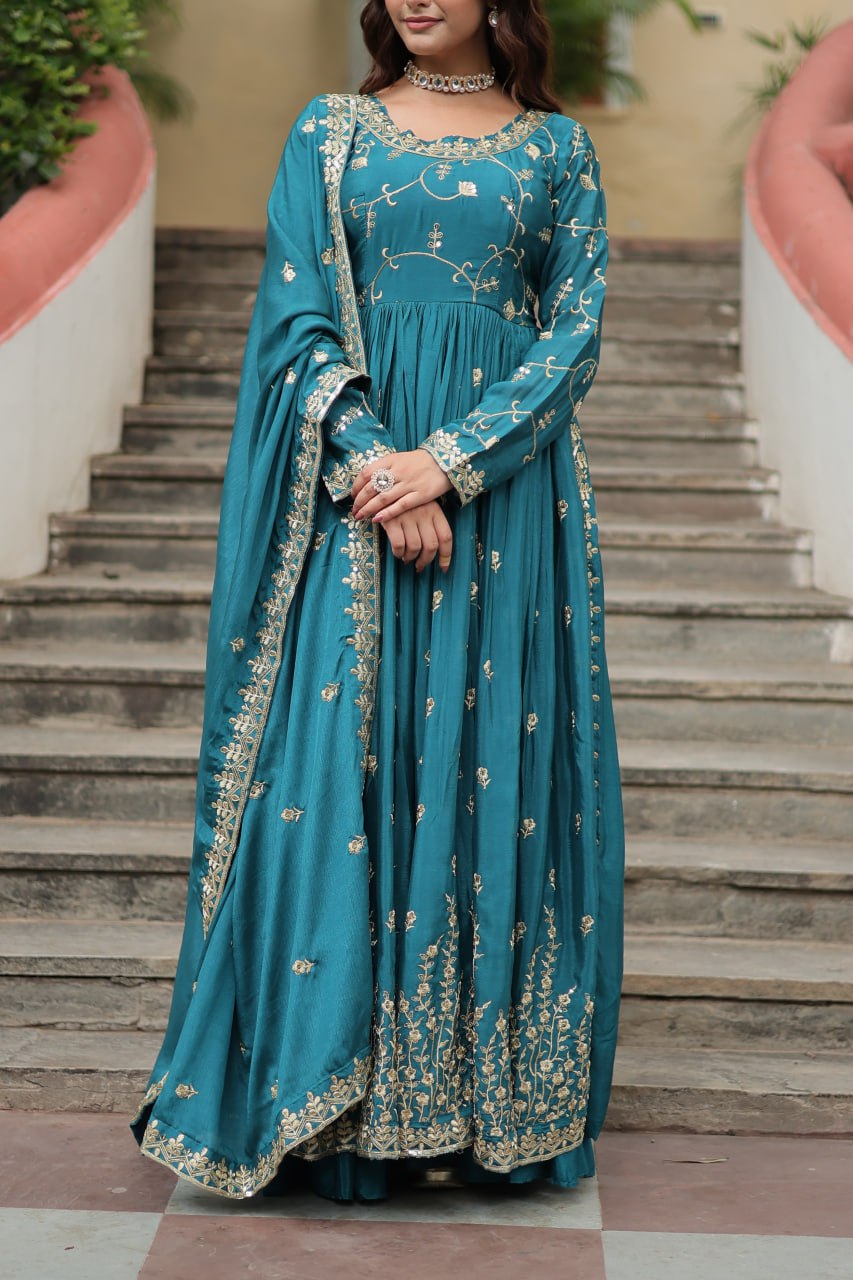 Elegant Chinon Sequins Embroidered Designer Top Sharara Suit - Ethnicwish