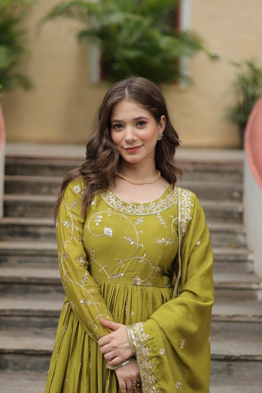 Elegant Chinon Sequins Embroidered Designer Top Sharara Suit - Ethnicwish