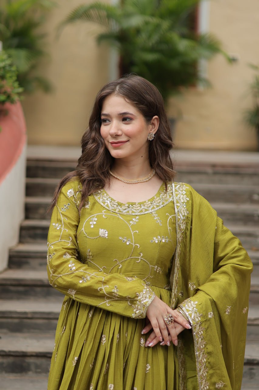 Elegant Chinon Sequins Embroidered Designer Top Sharara Suit - Ethnicwish