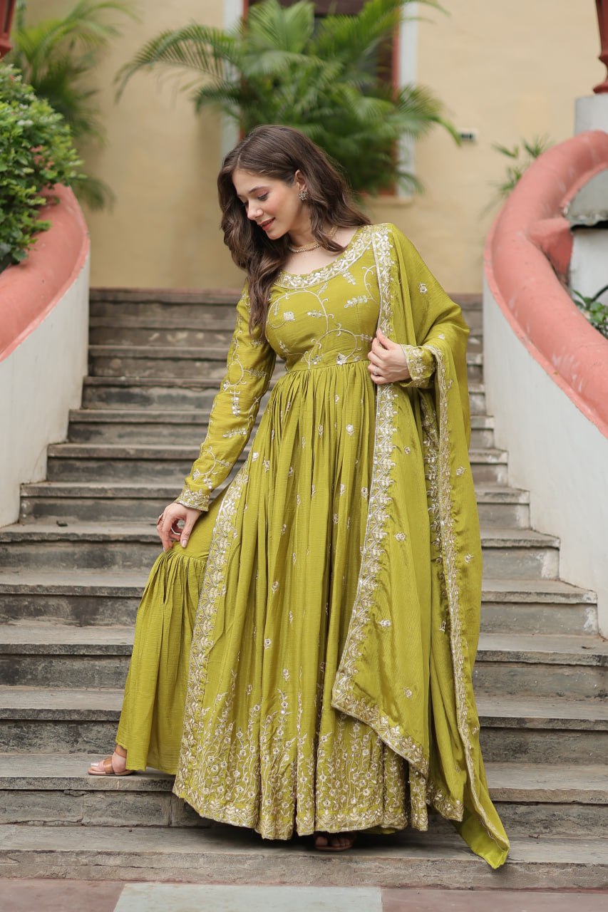 Elegant Chinon Sequins Embroidered Designer Top Sharara Suit - Ethnicwish