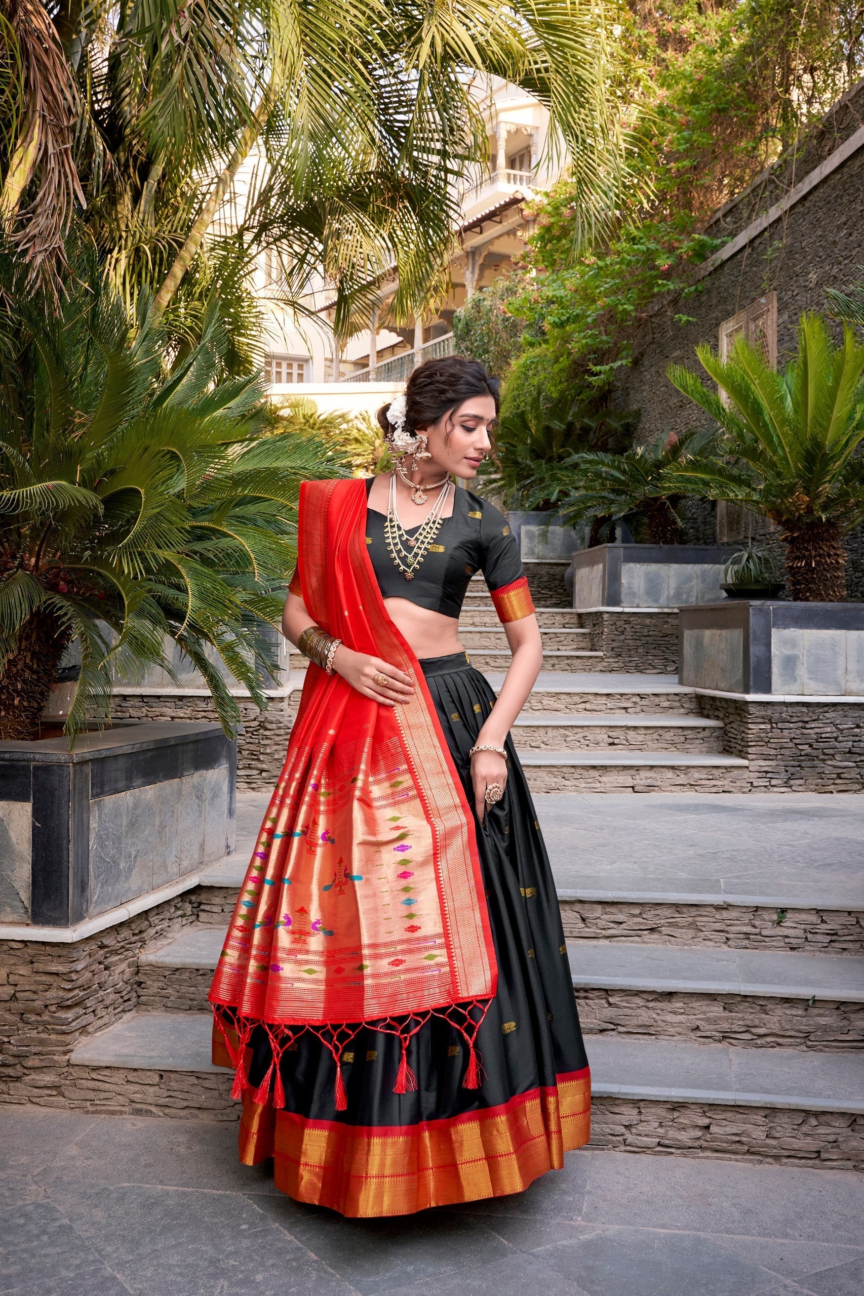 Beautiful Jacquard Silk Paithani Zari Weaving Worked Lehenga Choli - ETHNICDEAL