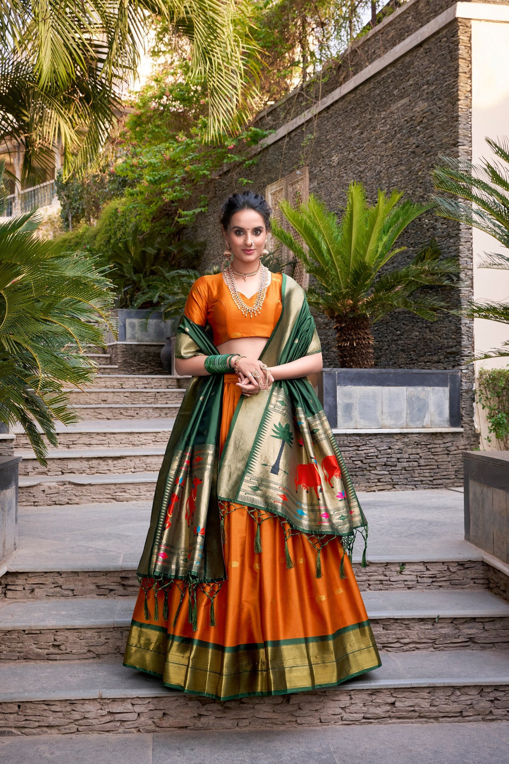 Beautiful Jacquard Silk Paithani Zari Weaving Worked Lehenga Choli - ETHNICDEAL