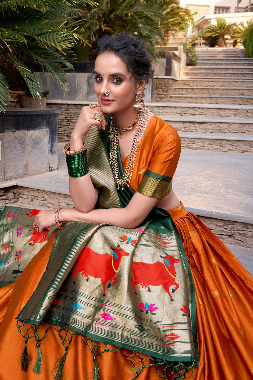 Beautiful Jacquard Silk Paithani Zari Weaving Worked Lehenga Choli - ETHNICDEAL