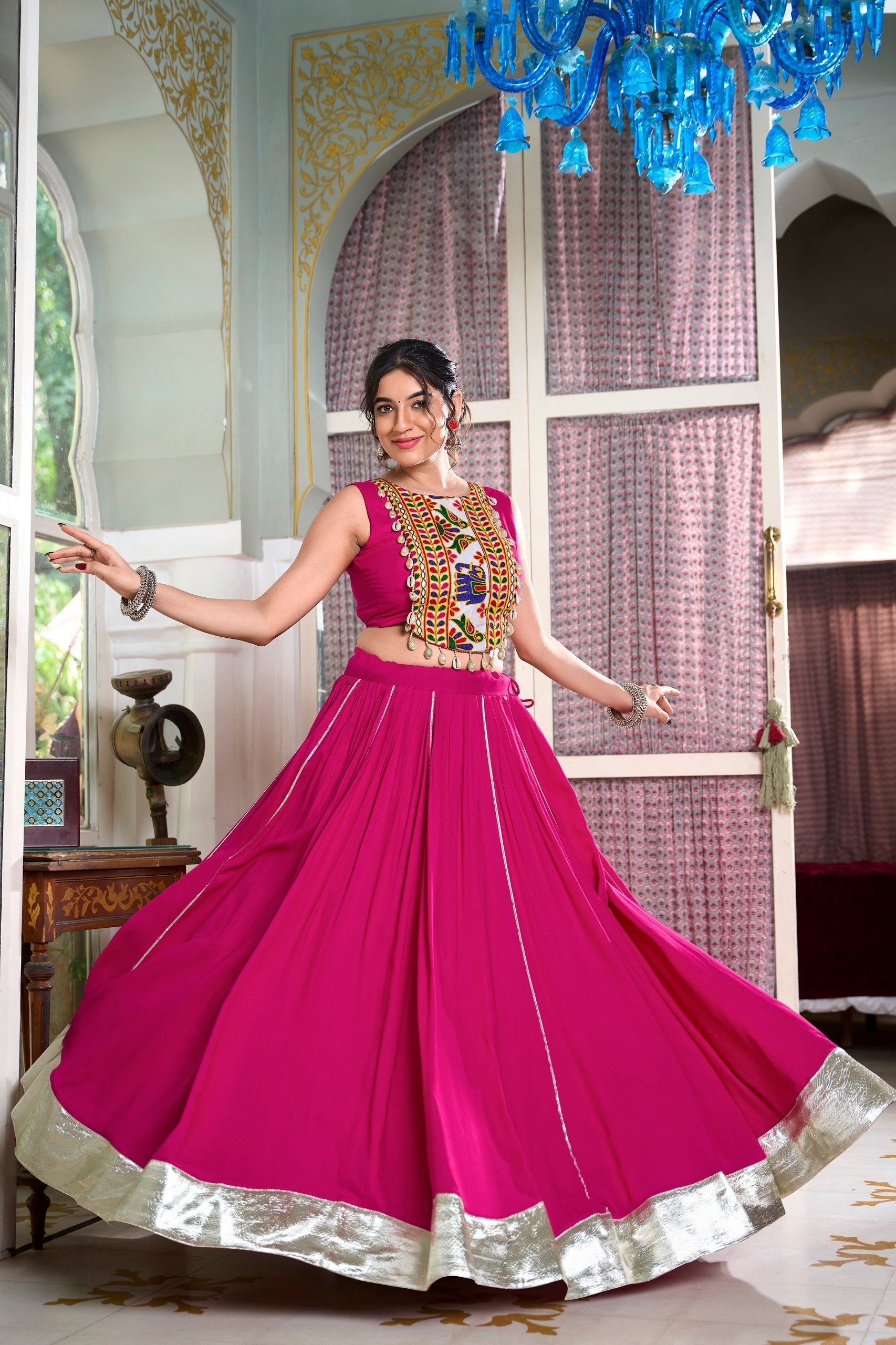 Mesmerizing Rayon Navratri Special Stitched Lehenga Choli Set - ETHNICDEAL