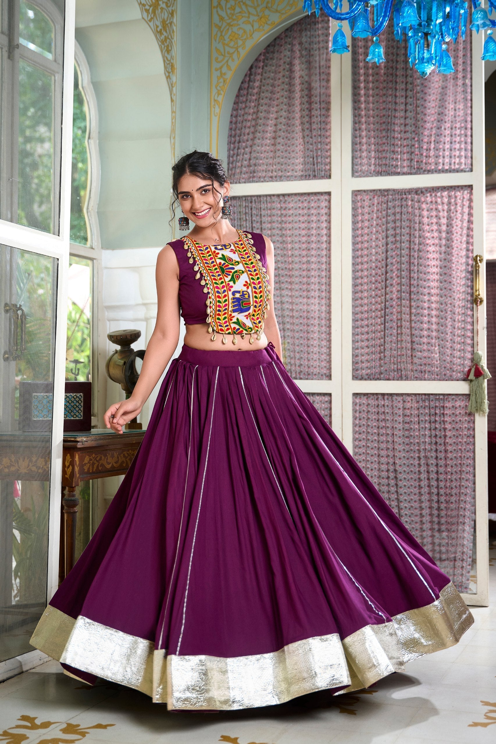 Mesmerizing Rayon Navratri Special Stitched Lehenga Choli Set - ETHNICDEAL