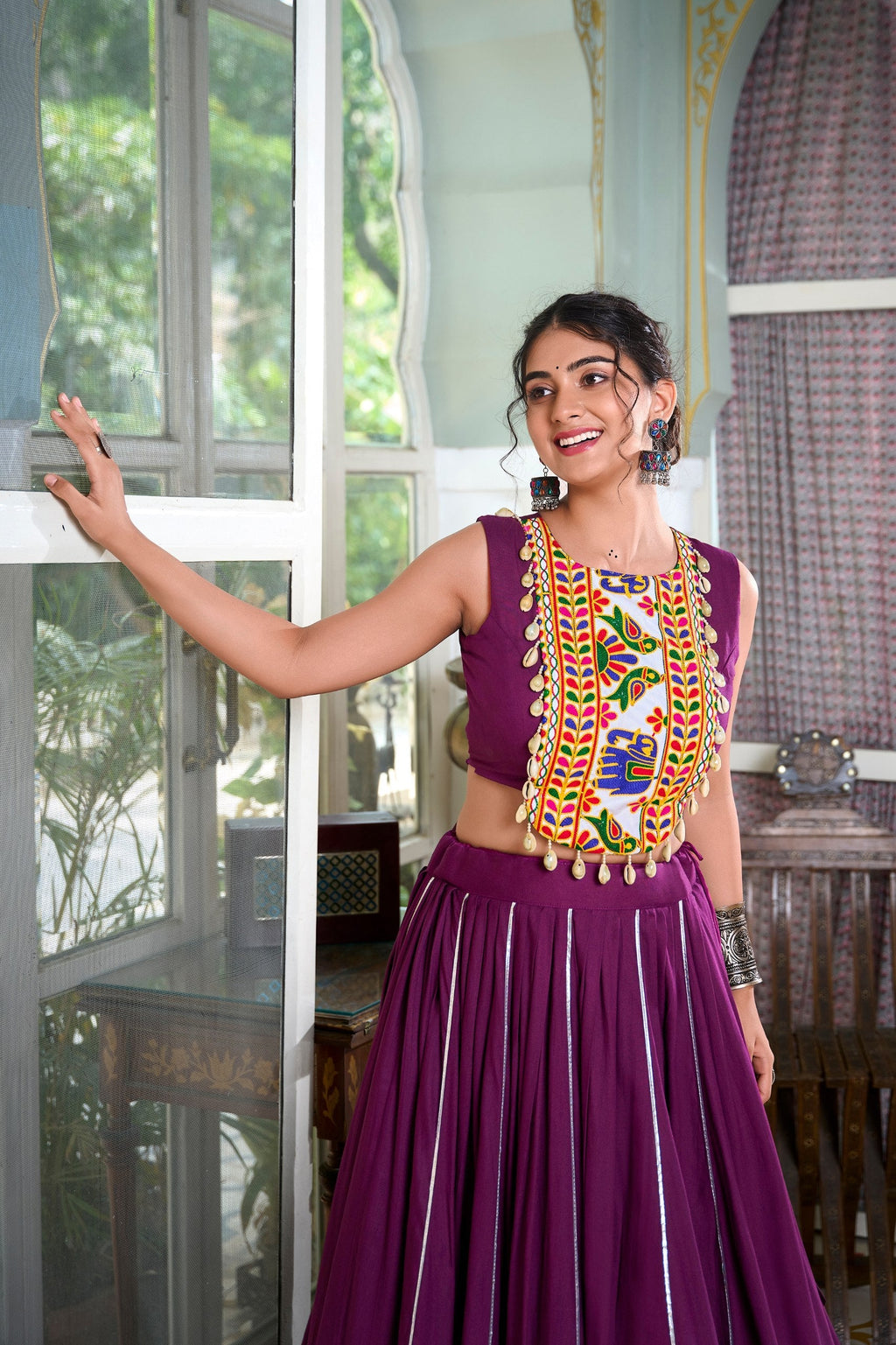 Mesmerizing Rayon Navratri Special Stitched Lehenga Choli Set - ETHNICDEAL