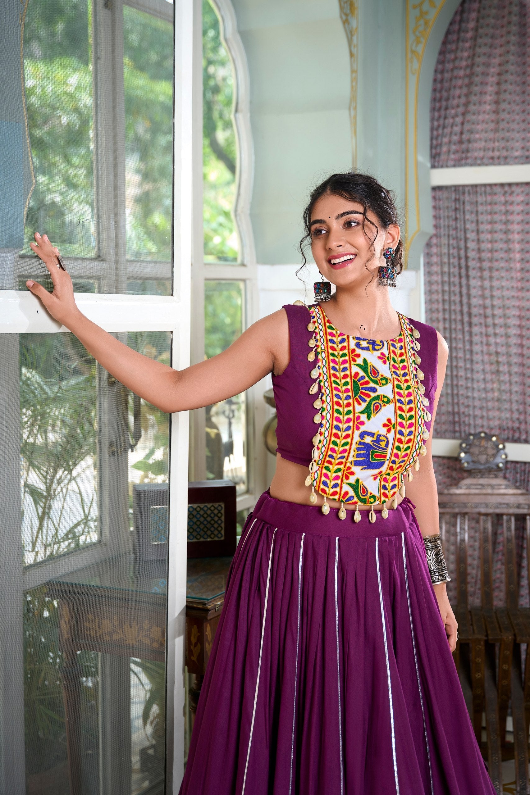 Mesmerizing Rayon Navratri Special Stitched Lehenga Choli Set - ETHNICDEAL