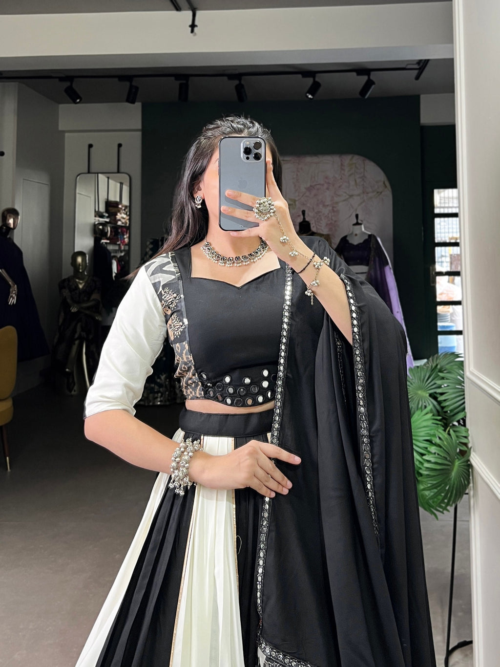 Spellbinding Pure Rayon Printed Foil Mirror Gota Patti Worked Lehenga Choli - ETHNICDEAL